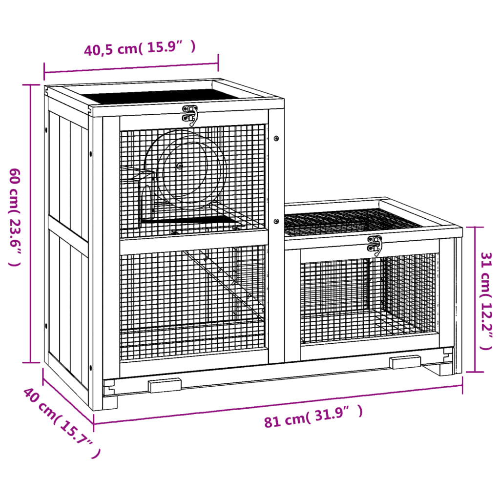 Hamsterkooi 81x40x60 cm massief vurenhout