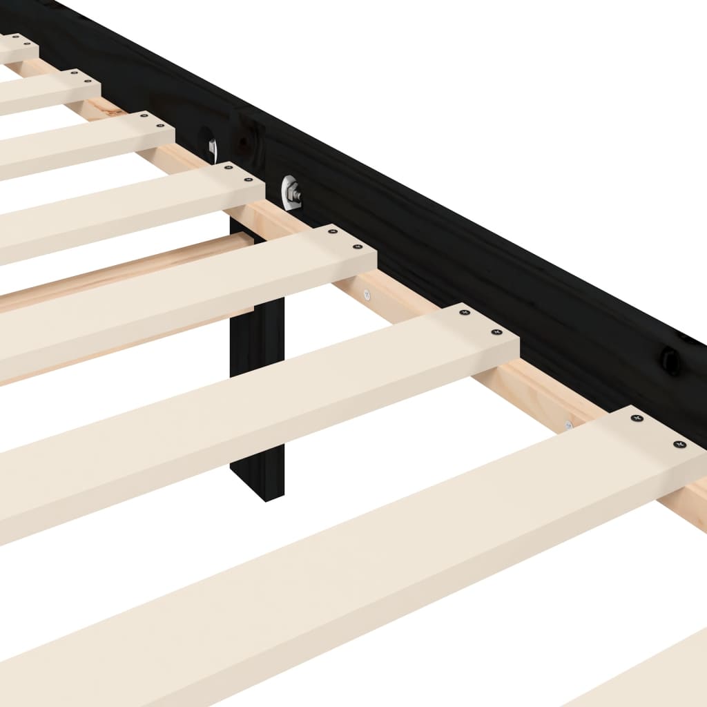 Bedframe met hoofdbord massief hout zwart 90x200 cm
