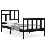 Bedframe met hoofdbord massief hout zwart 90x200 cm