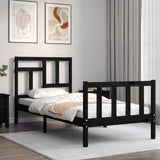 Bedframe met hoofdbord massief hout zwart 90x200 cm