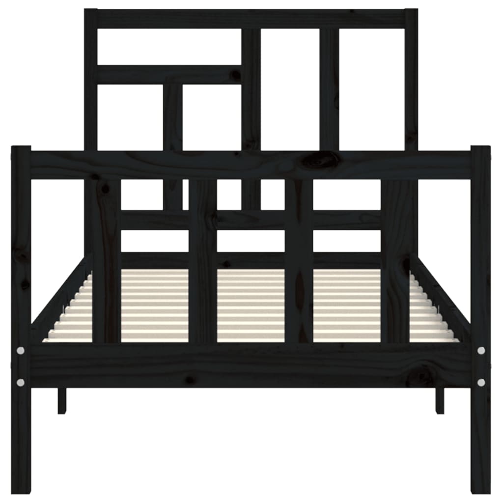 Bedframe met hoofdbord massief hout zwart 90x200 cm