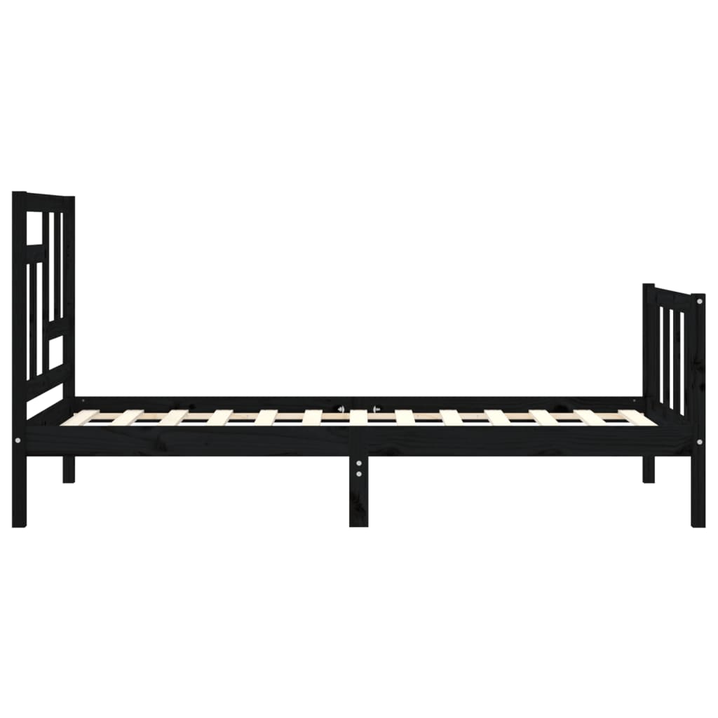 Bedframe met hoofdbord massief hout zwart 90x200 cm