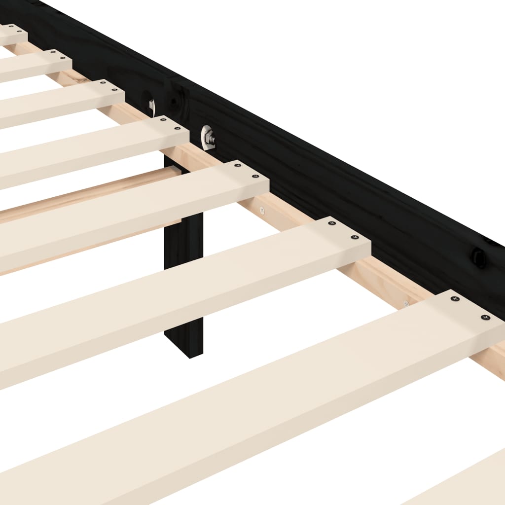 Bedframe met hoofdbord massief hout zwart 90x200 cm