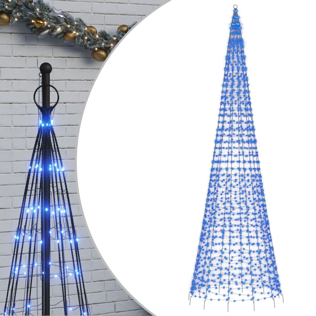 Lichtkegel aan vlaggenmast 1534 blauwe LED's 500 cm - AllerleiShop