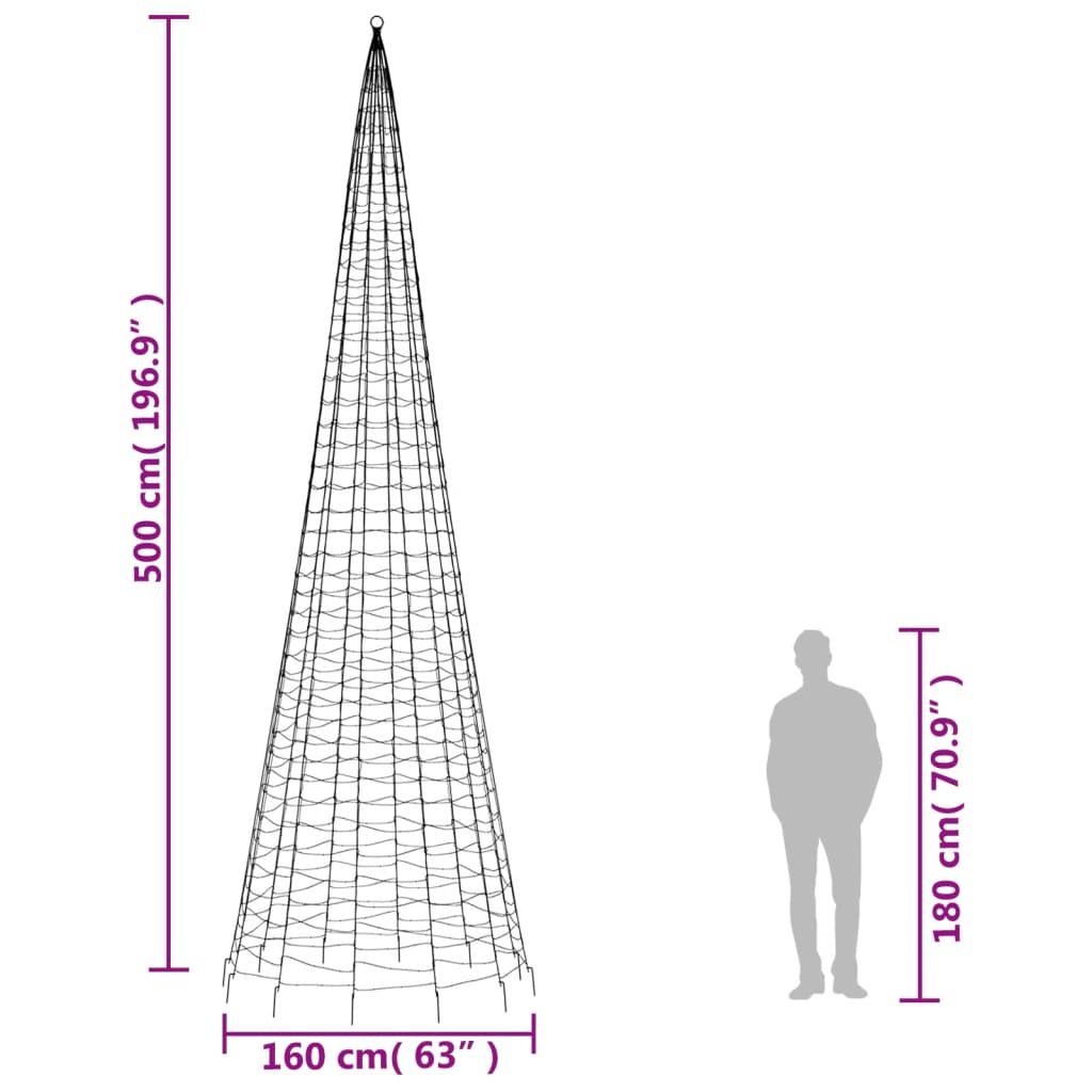 Lichtkegel aan vlaggenmast 1534 blauwe LED's 500 cm - AllerleiShop