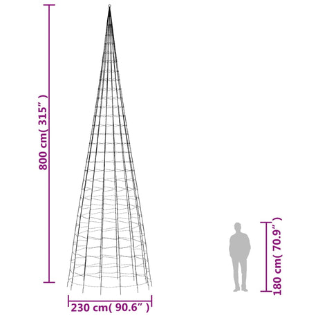 Lichtkegel aan vlaggenmast 3000 koudwitte LED's 800 cm - AllerleiShop