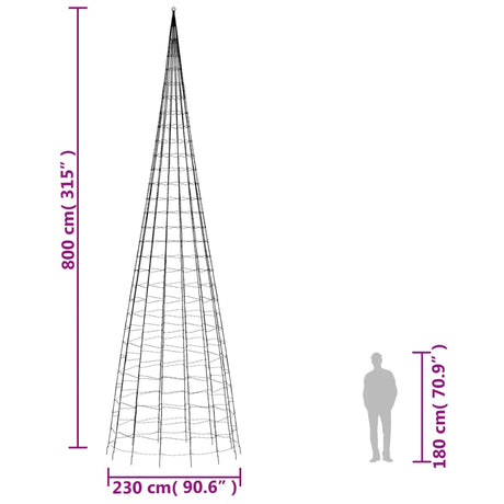 Lichtkegel aan vlaggenmast 3000 blauwe LED's 800 cm - AllerleiShop