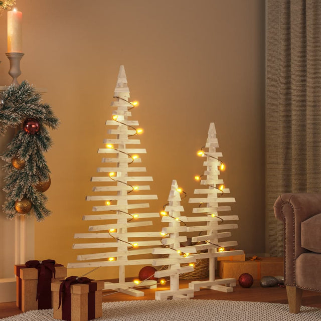 Kerstdecoraties kerstboom 3 st massief grenenhout - AllerleiShop