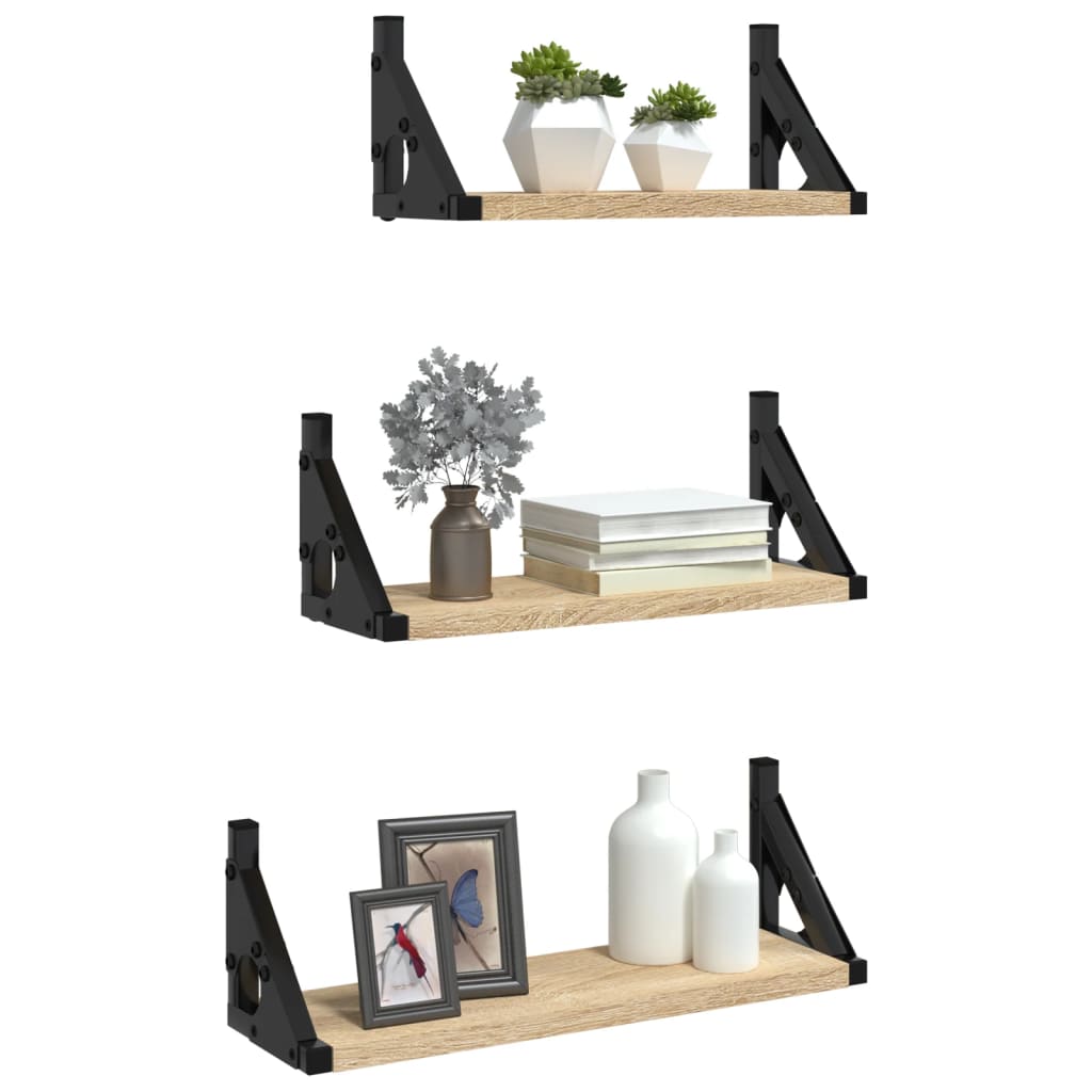 3-delige Wandschappenset bewerkt hout sonoma eikenkleurig