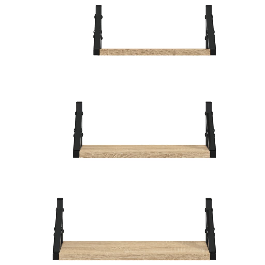 3-delige Wandschappenset bewerkt hout sonoma eikenkleurig