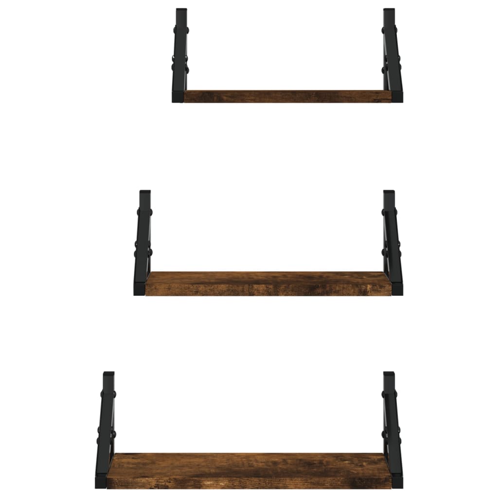 3-delige Wandschappenset bewerkt hout gerookt eikenkleurig