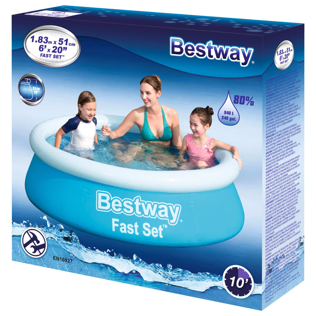 Bestway Fast Set Zwembad opblaasbaar rond 183x51 cm blauw - AllerleiShop