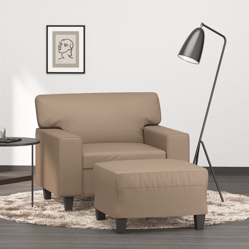 Fauteuil met voetenbank 60 cm kunstleer cappuccinokleurig