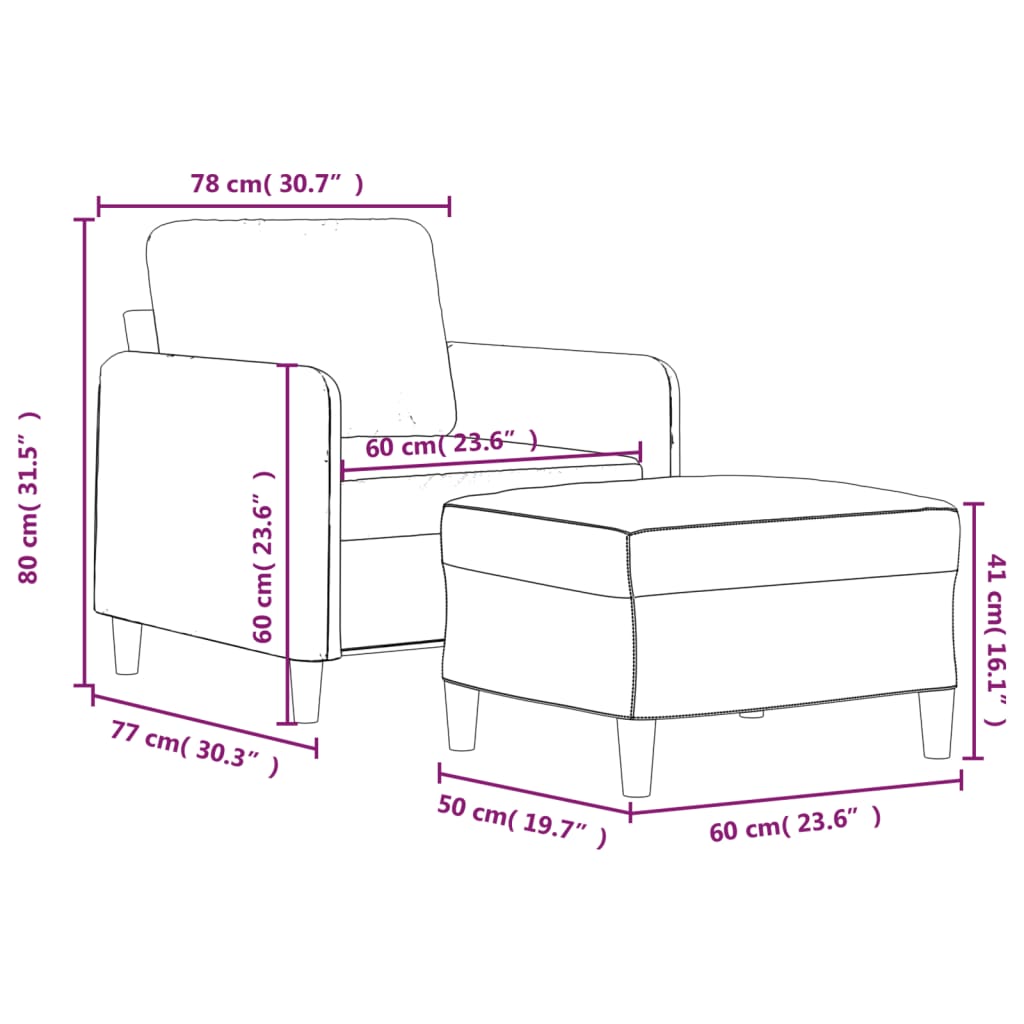 Fauteuil met voetenbank 60 cm stof lichtgeel