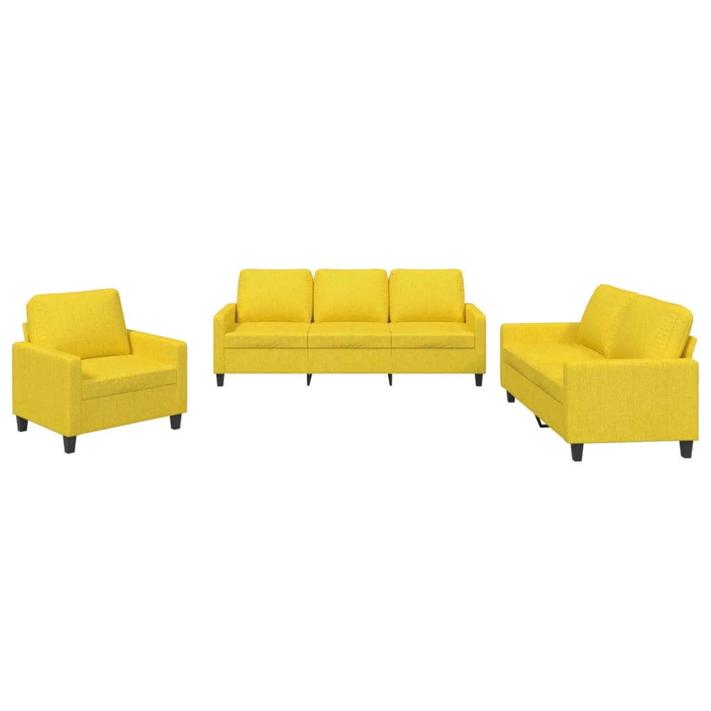 3-delige Loungeset met kussens stof lichtgeel