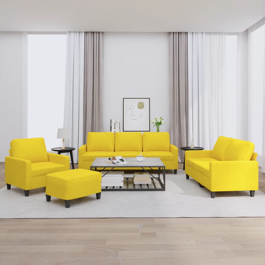 4-delige Loungeset met kussens stof lichtgeel