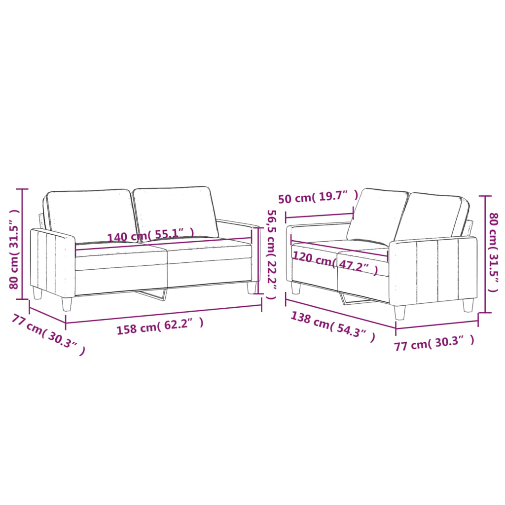 2-delige Loungeset met kussens fluweel crèmekleurig