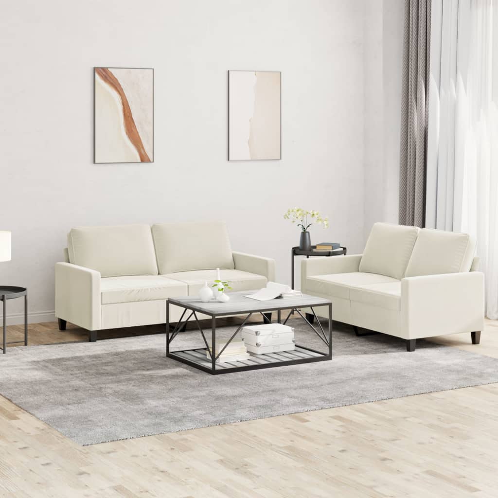 2-delige Loungeset met kussens fluweel crèmekleurig