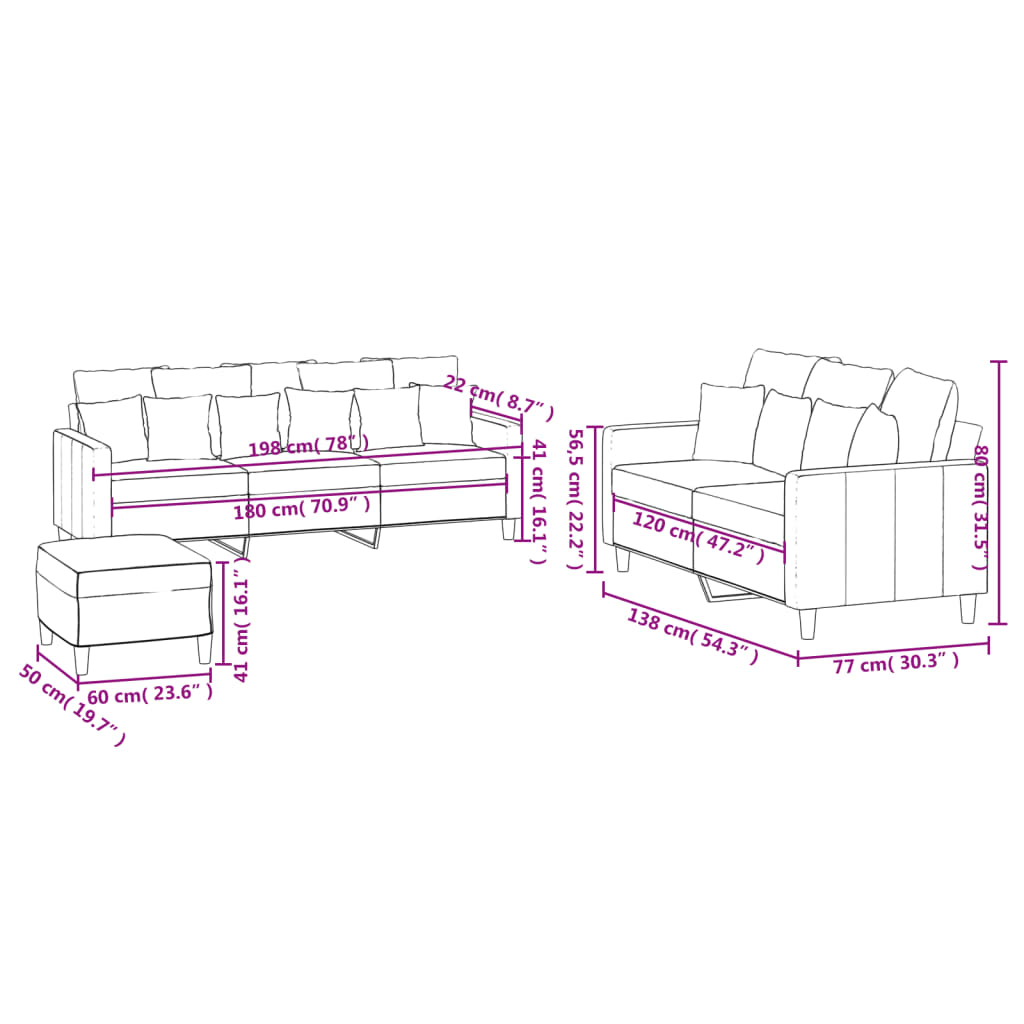 3-delige Loungeset met kussens fluweel bruin