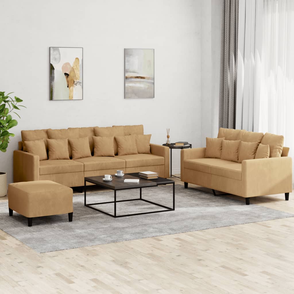 3-delige Loungeset met kussens fluweel bruin