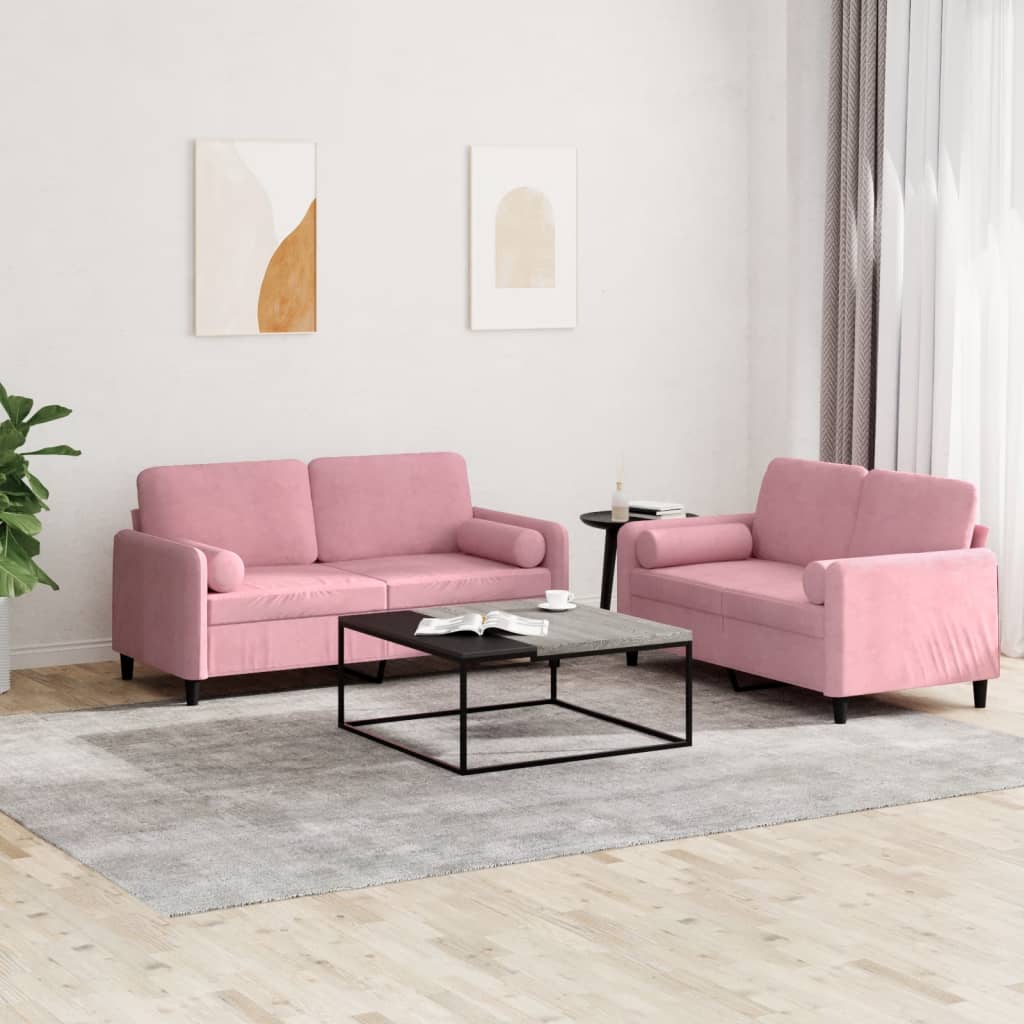 2-delige Loungeset met kussens fluweel roze