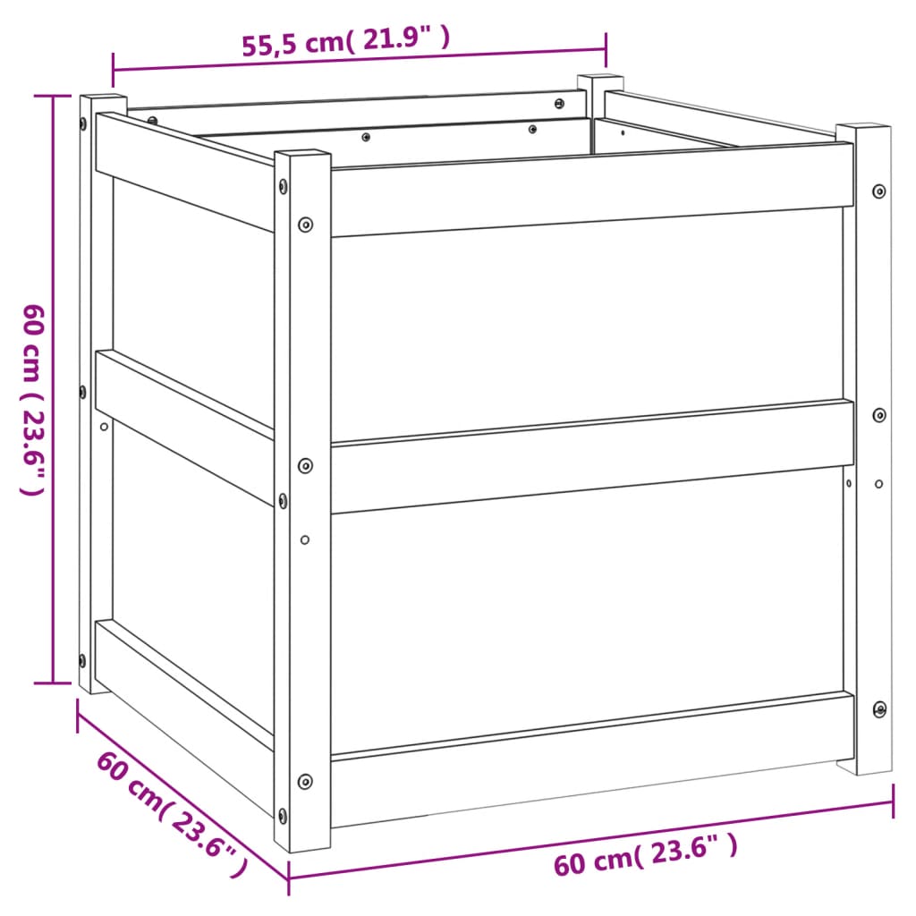 Plantenbak 60x60x60 cm massief grenenhout