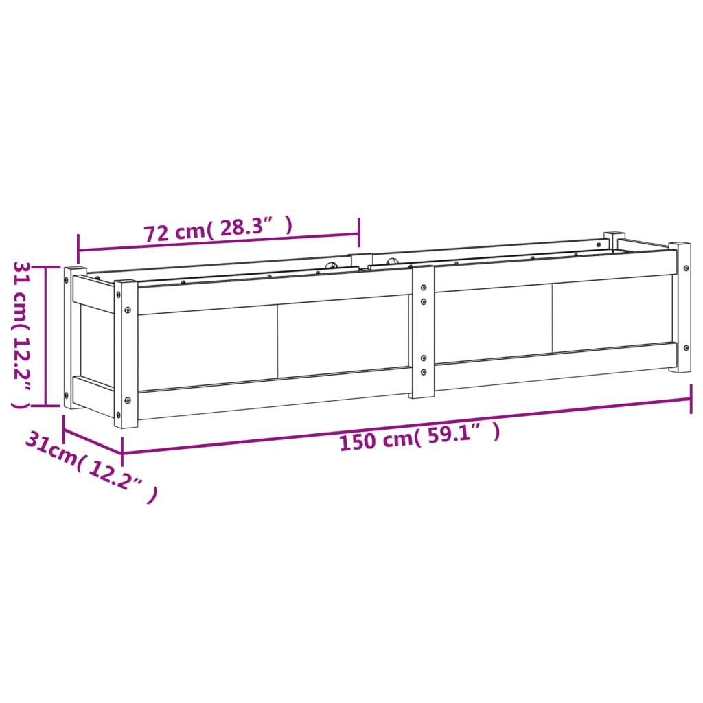 Plantenbak 150x31x31 cm massief grenenhout