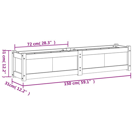 Plantenbak 150x31x31 cm massief grenenhout