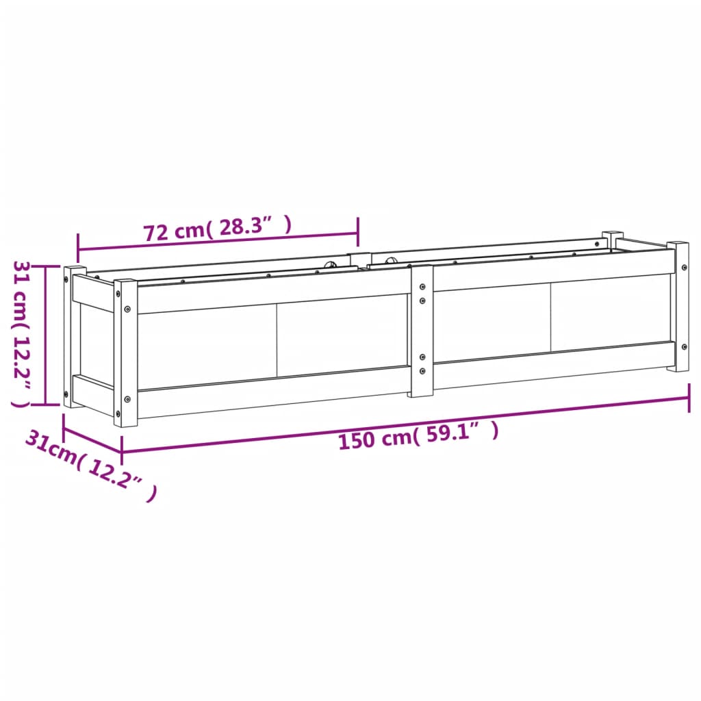 Plantenbak 150x31x31 cm massief grenenhout wit