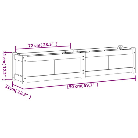 Plantenbak 150x31x31 cm geïmpregneerd grenenhout