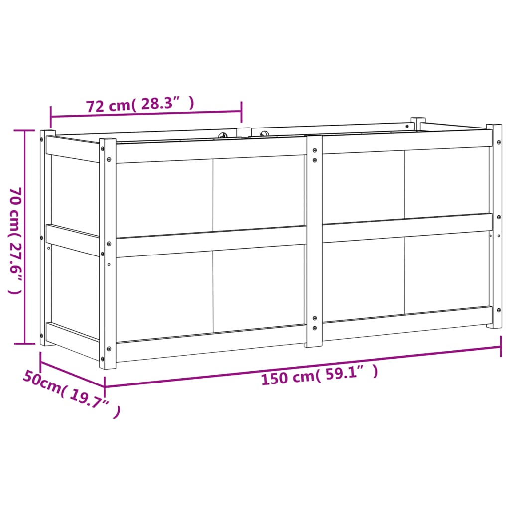 Plantenbak 150x50x70 cm massief grenenhout wit