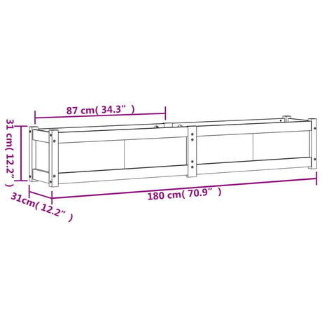 Plantenbak 180x31x31 cm massief grenenhout wit