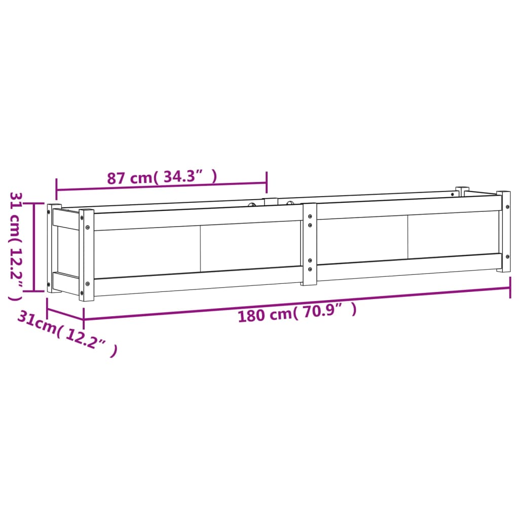 Plantenbak 180x31x31 cm geïmpregneerd grenenhout