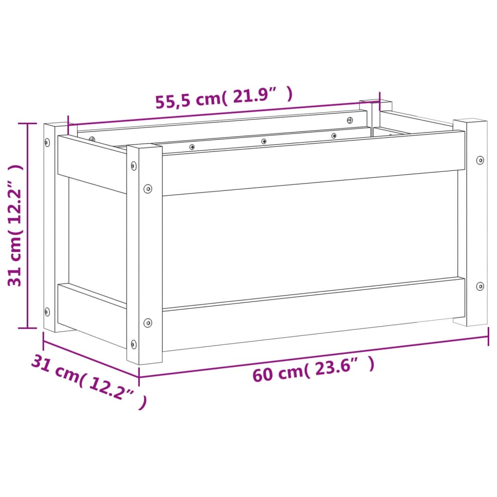 Plantenbak 60x31x31 cm massief grenenhout wit