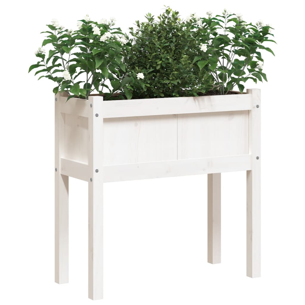 Plantenbak met poten 70x31x70 cm massief grenenhout wit