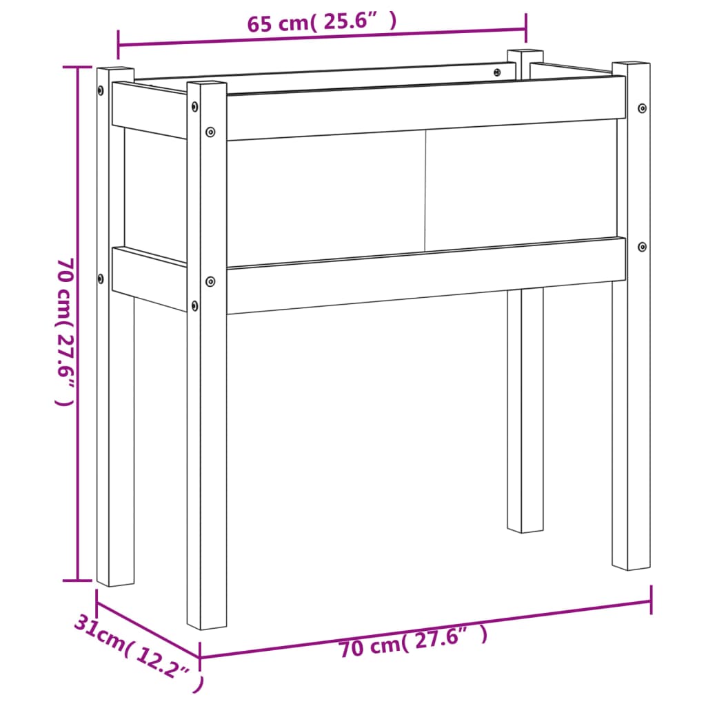 Plantenbak met poten 70x31x70 cm massief grenenhout wit