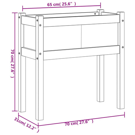 Plantenbak met poten 70x31x70 cm massief grenenhout wit