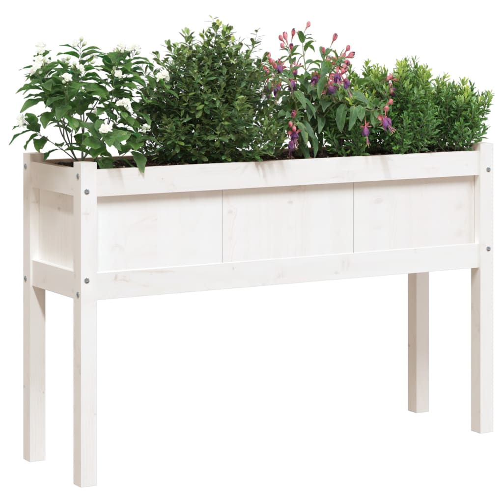 Plantenbak met poten 110x31x70 cm massief grenenhout wit