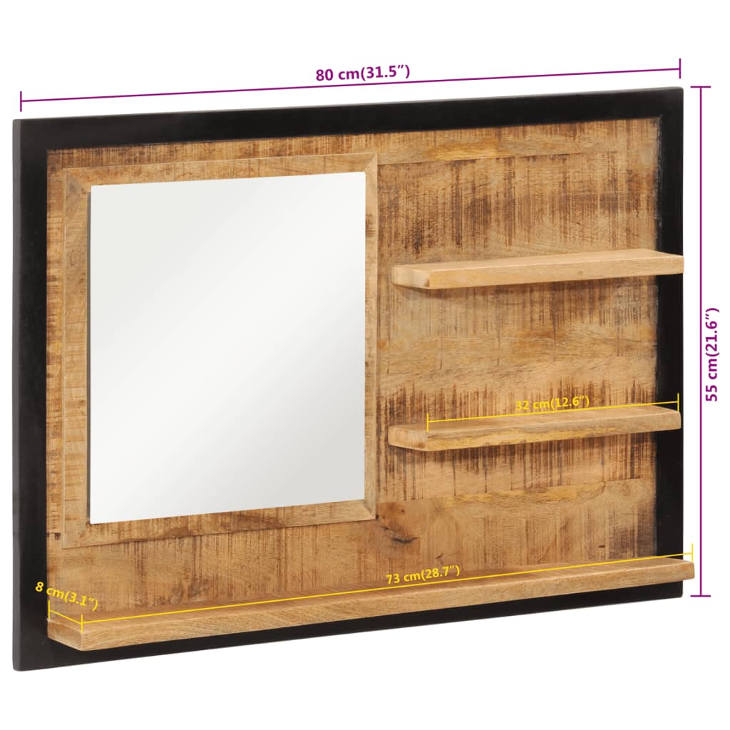 Spiegel met schappen 80x8x55 cm glas en massief mangohout - AllerleiShop