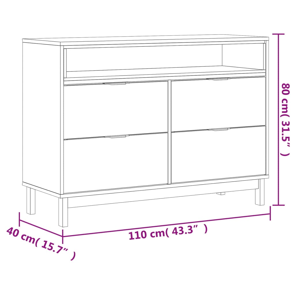 Ladekast FLAM 110x40x80 cm massief grenenhout - AllerleiShop