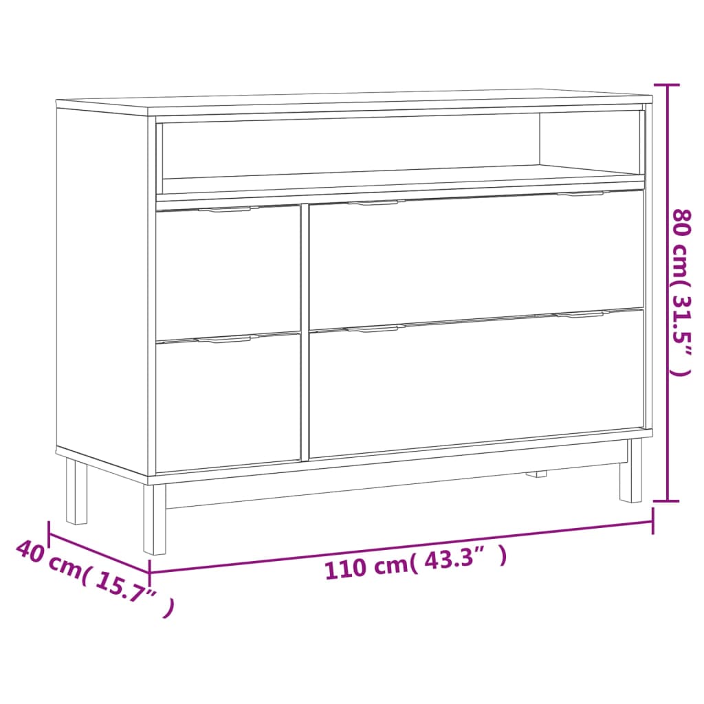 Ladekast FLAM 110x40x80 cm massief grenenhout - AllerleiShop