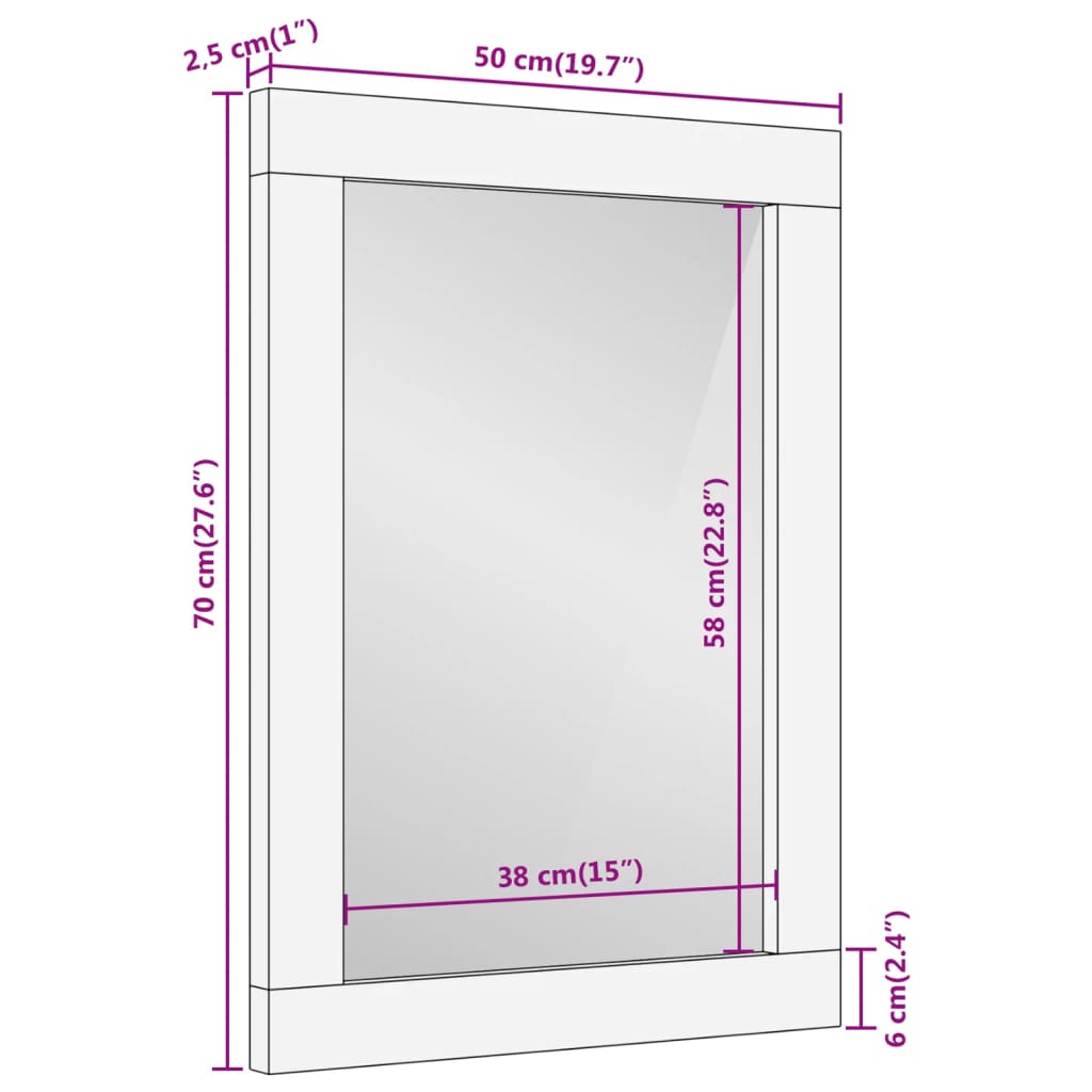 Badkamerspiegel 50x70x2,5 cm massief mangohout en glas - AllerleiShop