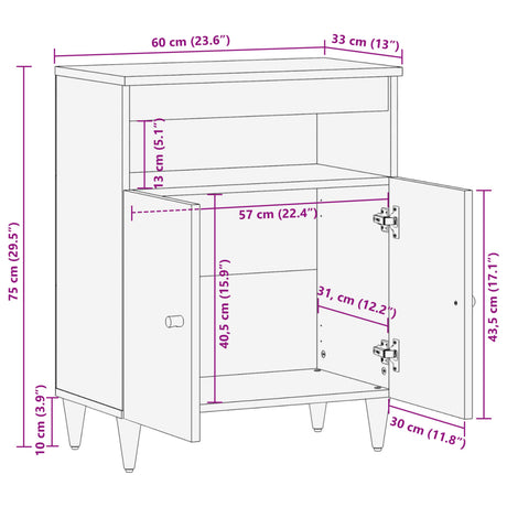 Bijzetkast 60x33x75 cm massief mangohout - AllerleiShop