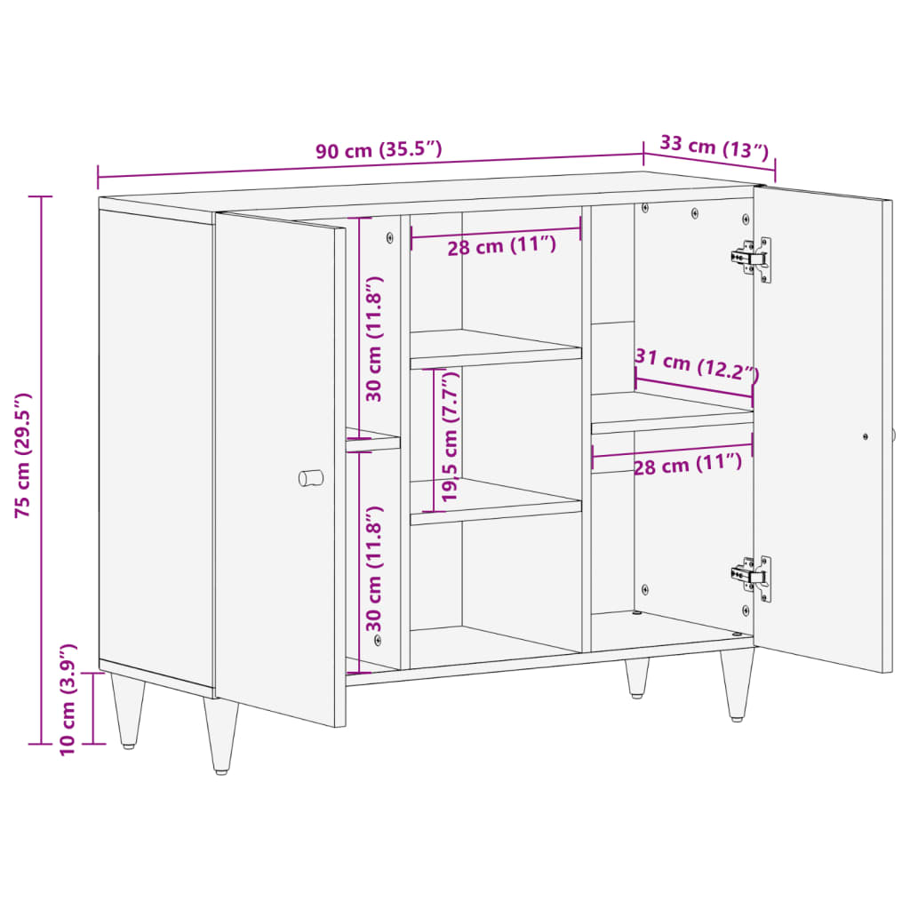 Bijzetkast 90x33x75 cm massief mangohout - AllerleiShop