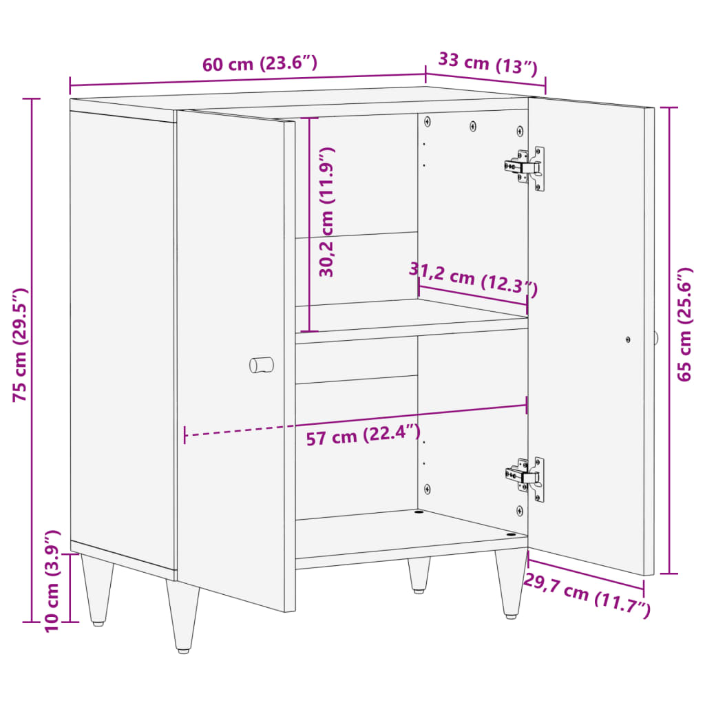 Bijzetkast 60x33x75 cm massief mangohout - AllerleiShop