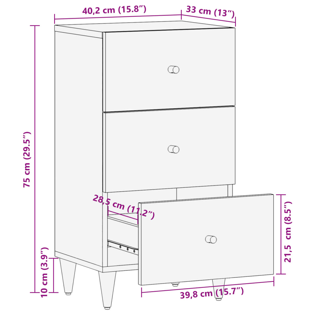 Bijzetkast 40x33x75 cm massief mangohout - AllerleiShop