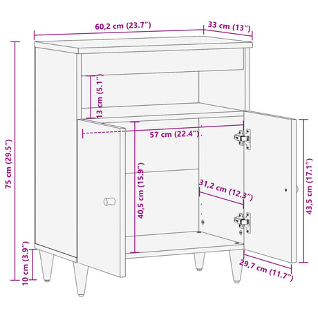 Bijzetkast 60x33x75 cm massief mangohout - AllerleiShop