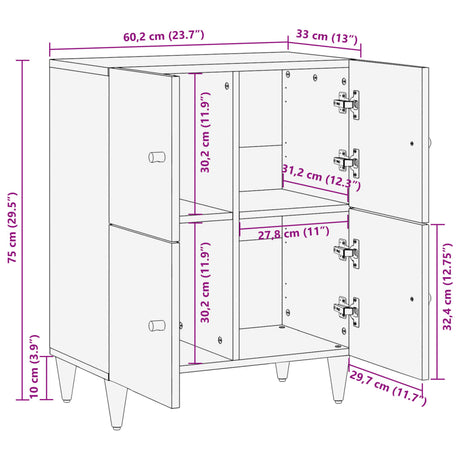 Bijzetkast 60x33x75 cm massief mangohout - AllerleiShop