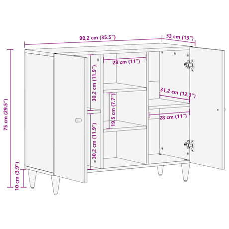 Bijzetkast 90x33x75 cm massief mangohout - AllerleiShop