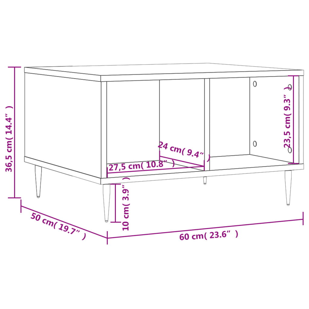 Salontafel 60x50x36,5 cm bewerkt hout bruin eikenkleur